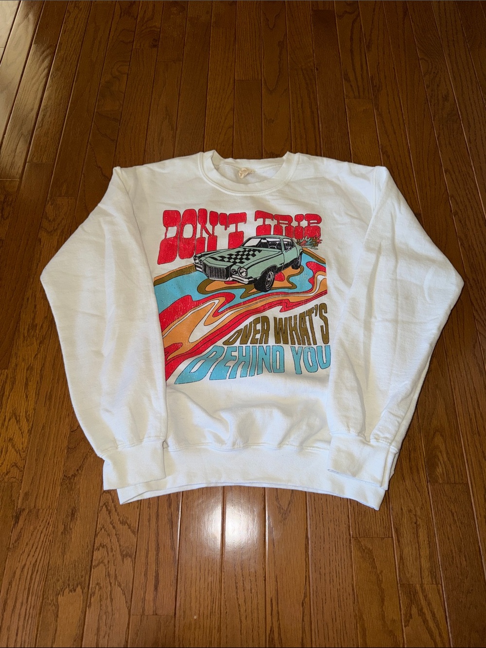Altar'd State White Retro Car Graphic Sweatshirt